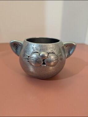 Vintage 1985 Wilton Armetale Pewter Cat Mug - Made in the USA